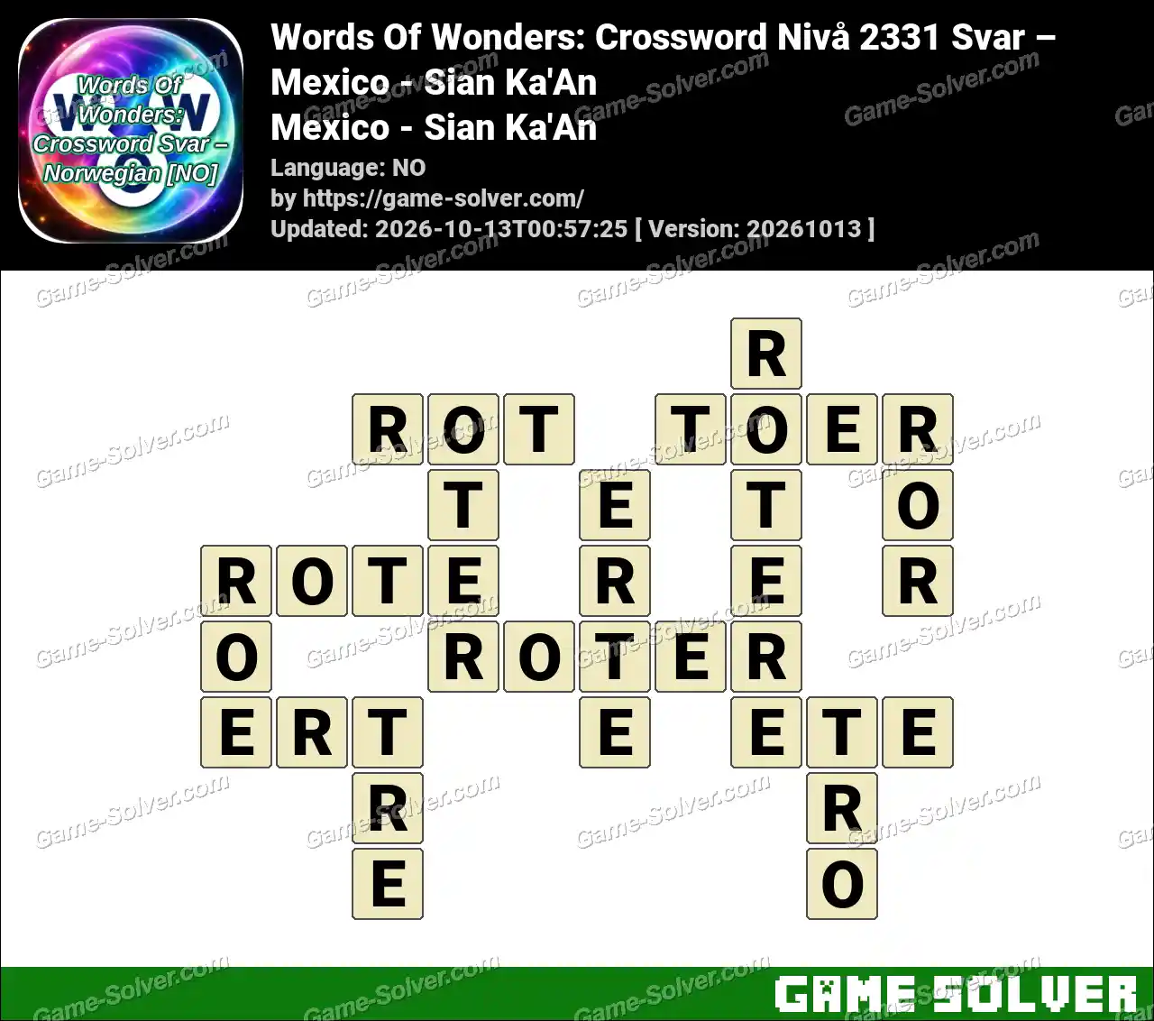 Words Of Wonders: Crossword Nivå 2331 Svar – Mexico – Sian Ka’An